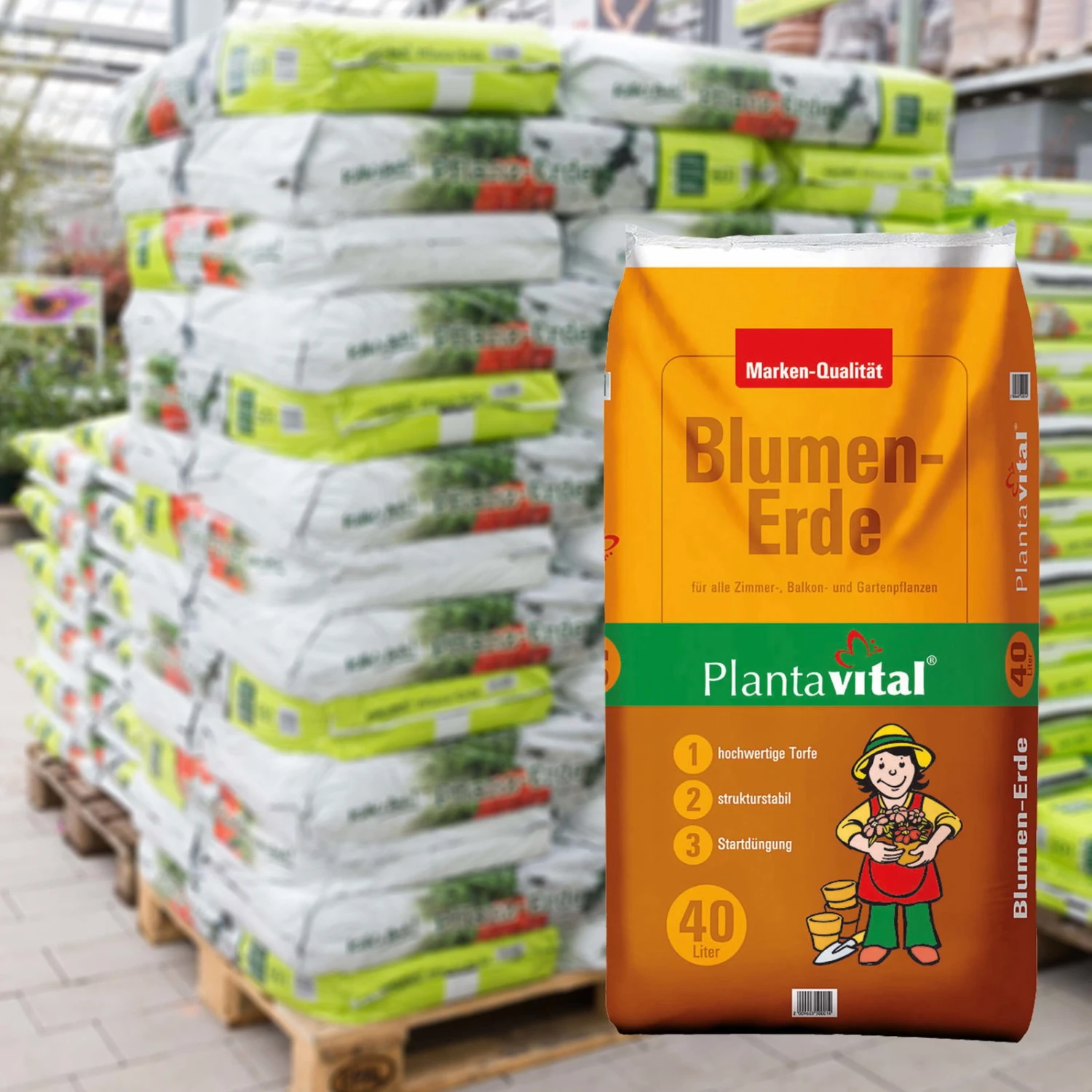 Plantavital Blumenerde, 2400l, 60 Sack á 40l 1 Plantavital Blumenerde, 2400l, 60 Sack á 40l