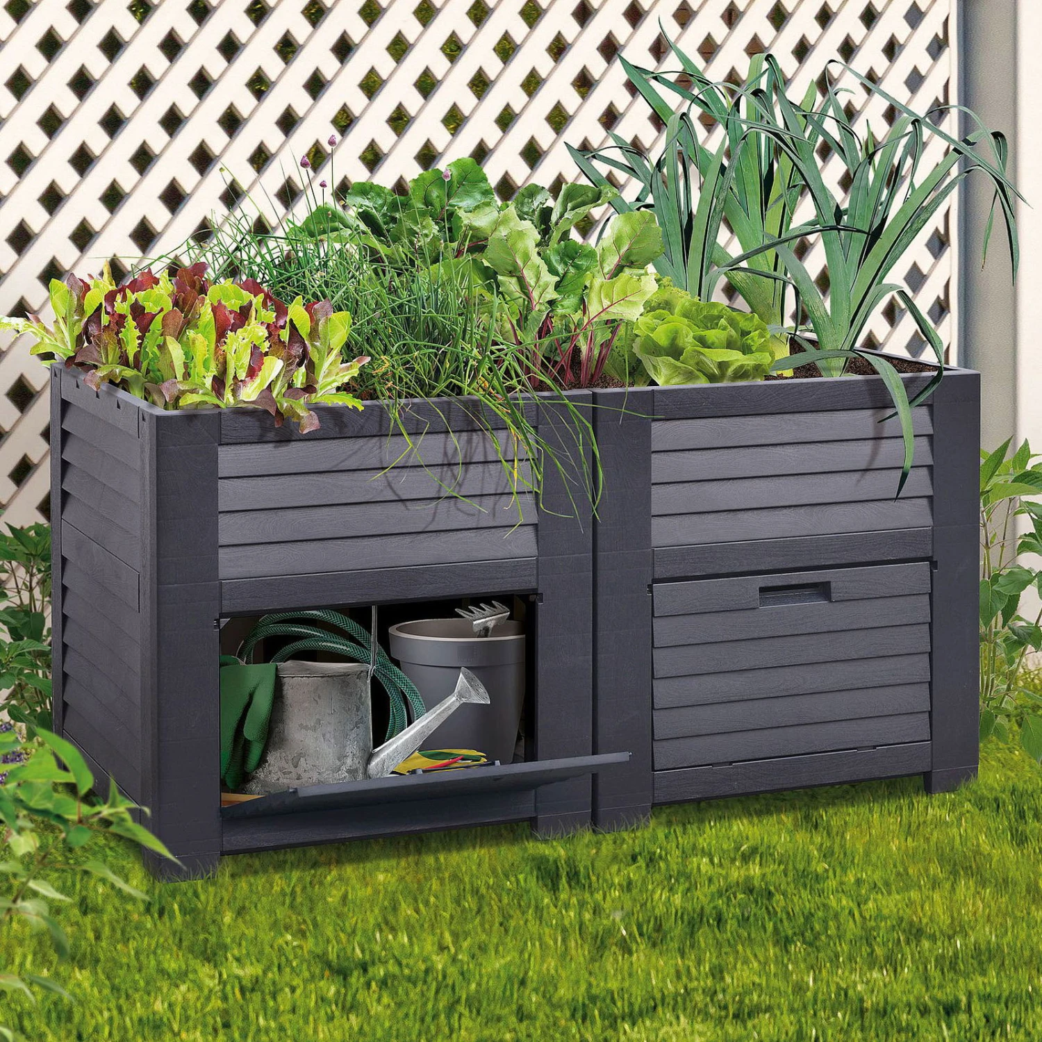 Maxi-Hochbeet Mit 2 Fächern, Anthrazit, Polypropylen, L150 X B76 X H78 Cm 1 Maxi-Hochbeet Mit 2 Fächern, Anthrazit, Polypropylen, L150 X B76 X H78 Cm